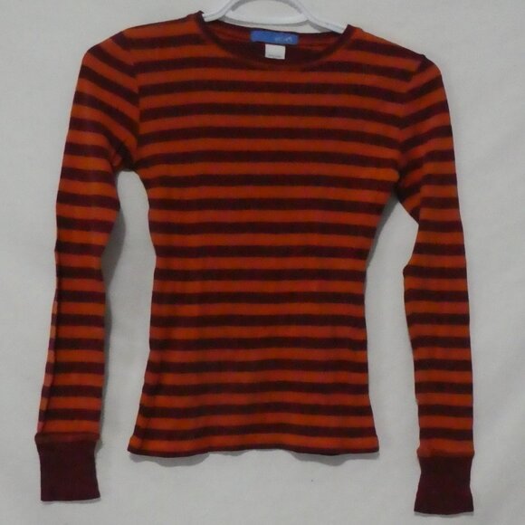 DELIA'S | xs - extra small | Striped Orange and Burgundy Long Sleeve Shirt - Picture 1 of 15